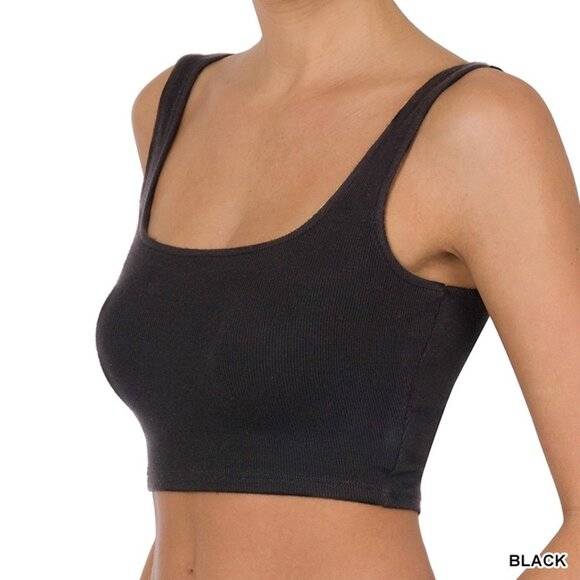 small--ZENANA Ribbed Rayon Square Neck Brami - Picture 1 of 3